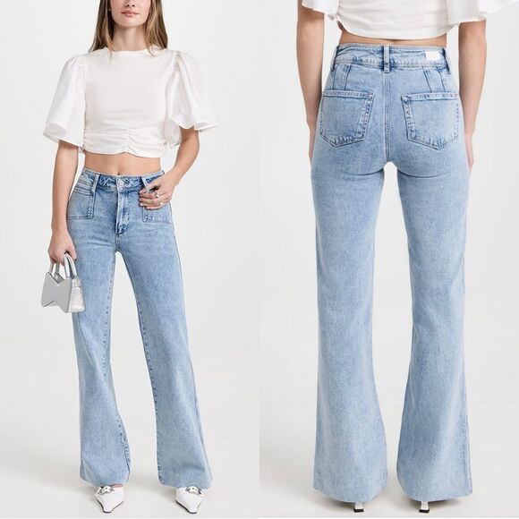 NEW PAIGE Leenah flared jeans in “Alivia” light wash - Picture 1 of 17